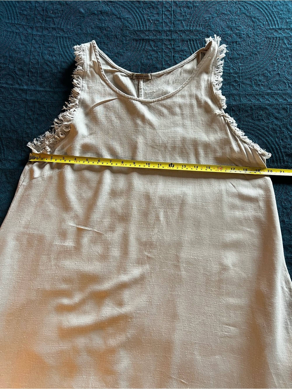 Valentina Naldi Frayed Hem Sleeveless BoHo Beige Linen Dress Size L/XL - Picture 10 of 12